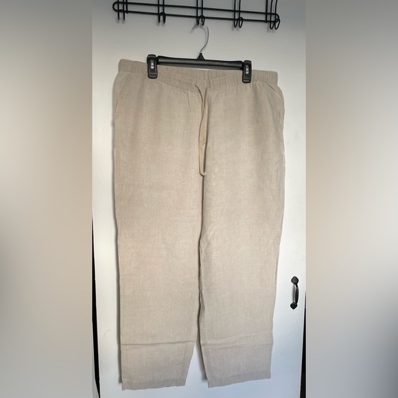cream stripe linen draw string pants ::: m to L ,,, main image 0